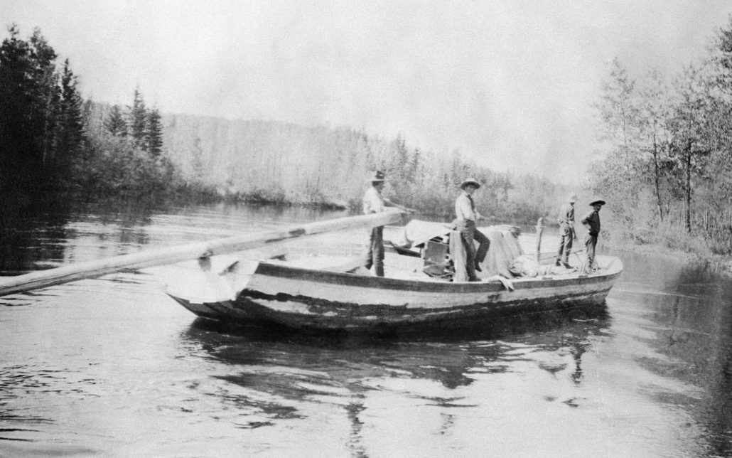 A sturgeon-nosed boat on the Athabasca River.